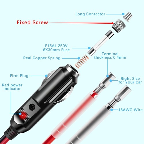2 Pack 12V Fused LED Light Cigarette Lighter Male Plug Replacement with Leads - Picture 3 of 7