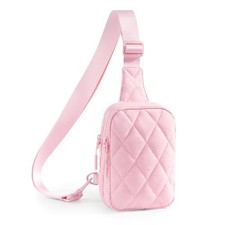 Quilted Puffer Sling Bag for Women Small Backpack Crossbody Chest Bag Pink