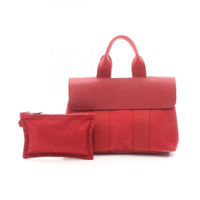 HERMES Valparaiso PM Handtasche Toile Chevrons Canvas Vache liegee Leder Rot ...