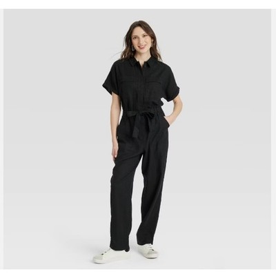 Short Sleeve Linen Boilersuit  Size 0 Black NWT Universal Thread 