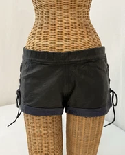 Replay Leather Shorts Hottie Italy Sz S Black w/ Blue trim Biker Club Wear Sexy