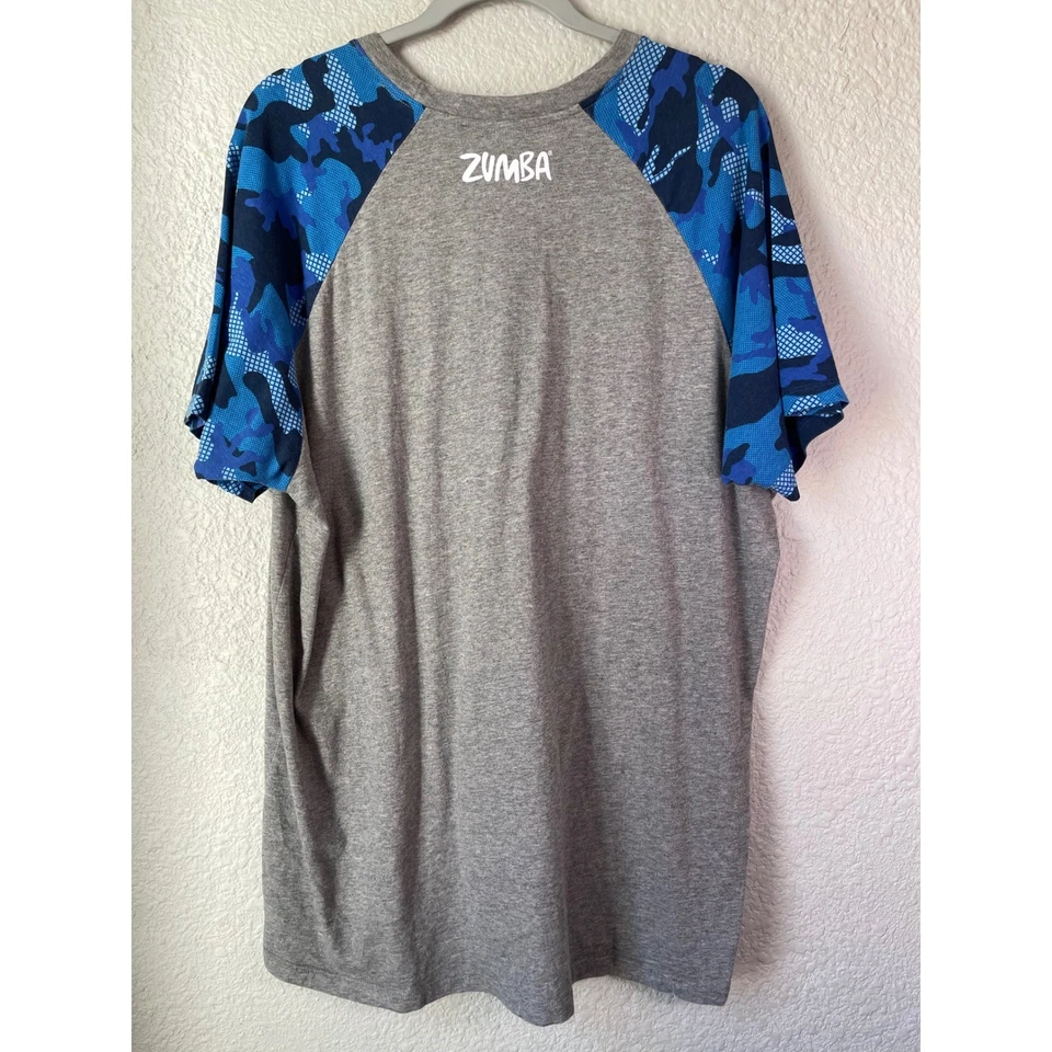 Zumba Wear XL XLegendary Gray Blue Camo Raglan Short Sleeve T Shirt Top - Image 4 of 4