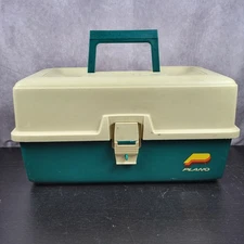 Vintage PLANO 6803 Three Tray Fishing Tackle Box GREEN Bass Crappie Catfish