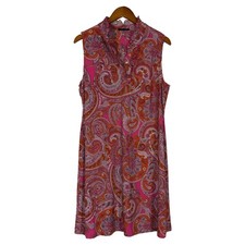 Tommy Hilfiger Paisley Sleeveless Shift Summer Dress Pink Orange Ruffle Size 12
