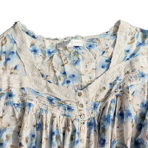 Eileen West Blue Multi Floral Long Sleeve 100% Cotton Lawn Ballet Nightgown 3x - Picture 3 of 10