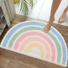 Cute Green Rainbow Bathroom Rug 50x80 cm NonSlip Washable Plush Microfiber