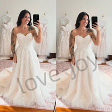 Off Shoulder Wedding Dresses Lace Appliques Sweep Trian A Line Bridal Gowns
