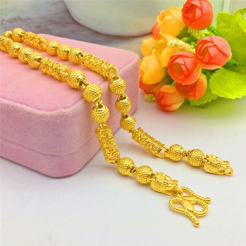 Men Chains Necklace 8MM 24K Yellow Gold Plated Double Dragon Head chain - Picture 6 of 6