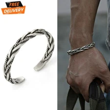 925 Sterling Silver Thai Handmade Vintage Open Bangle Twisted Cuff Men Bracelet