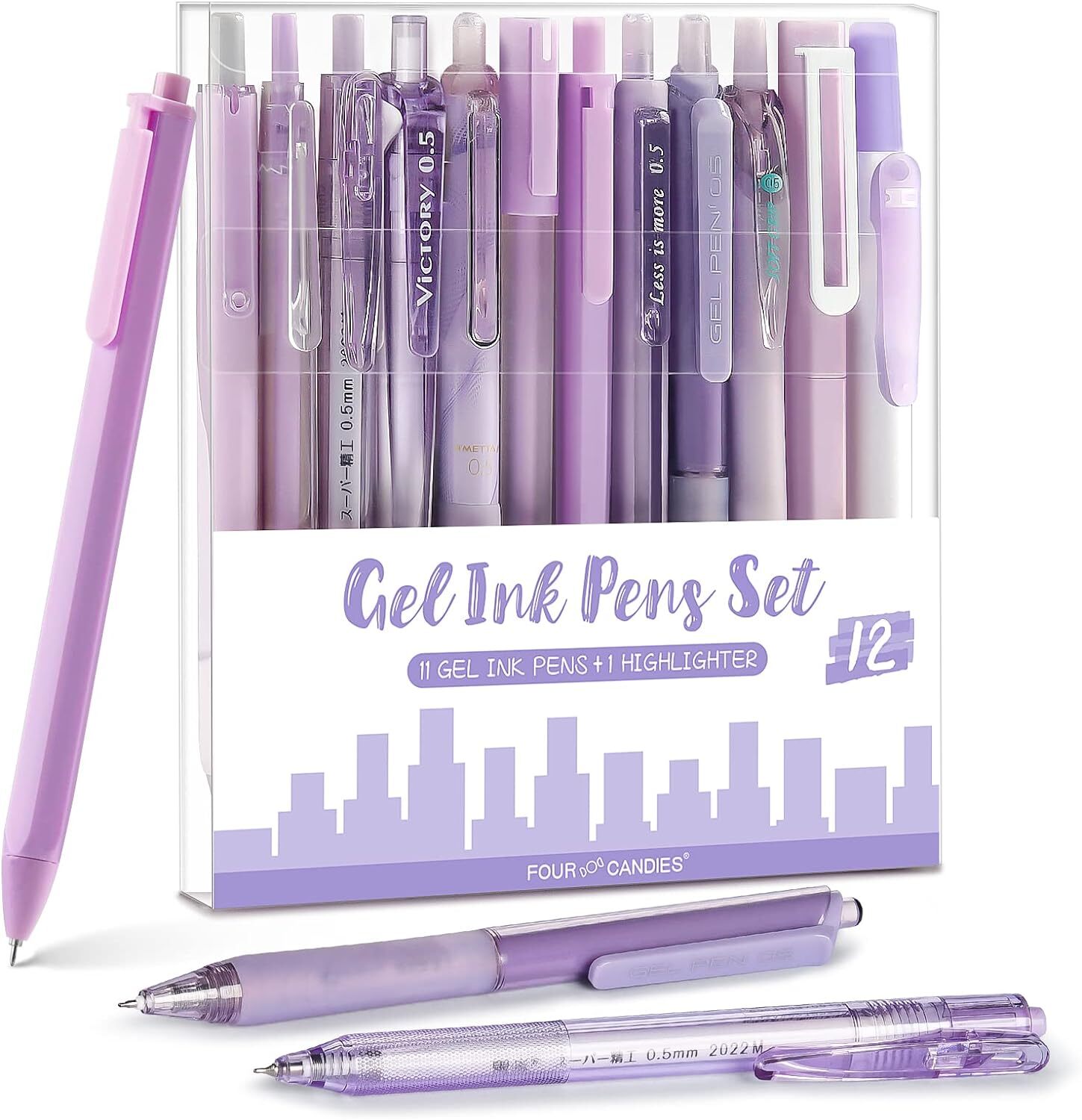 Four Candies 12Pack Pastel Gel Ink Pen Set, 11 1 Count (Pack of 12), Purple