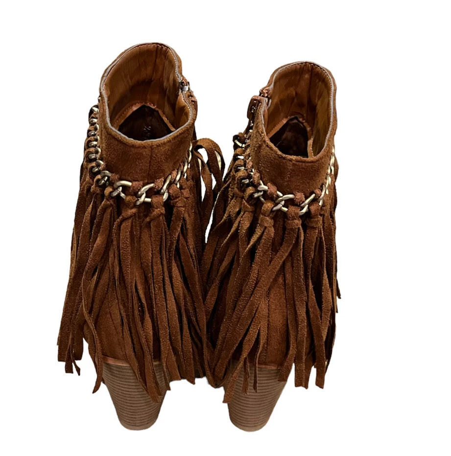 Pierre Dumas 10 M Women’s Denny-3 Fringe Faux Suede Booties Brown Fringe - Image 3 of 4