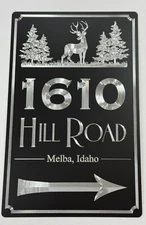 Custom House Home Number Street Address Deer Sign Diamond Etched 9.5x15 Metal