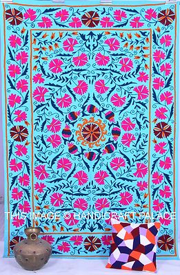 Uzbek Bed Sheet Indian Cotton Embroidery Bed cover suzani Bedspread Pillow Cover