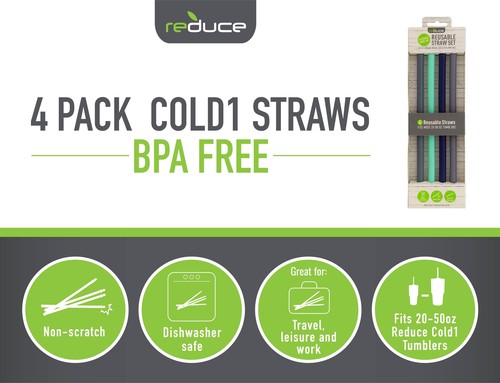 Reduce Reusable Straws Set of 4 - Flexible, Silicone Straws - Picture 2 of 7
