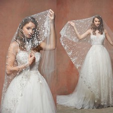 Luxury Floral Crystal Rhinestones Cathedral Veils for Bridal Head Accessories