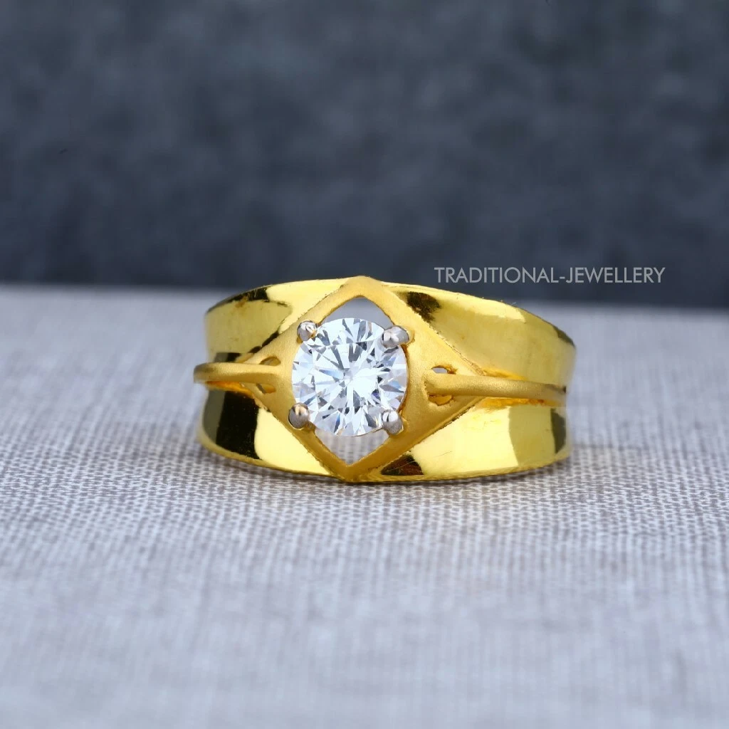 Yellow stone with diamond glittering design gold plated ring for men - –  Soni Fashion®