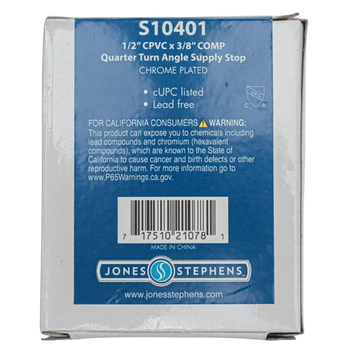 S10401 1/3" CPVC x 3/8" Compression Quarter-Turn Angle Supply Stop Chrome-Plated - Picture 3 of 4
