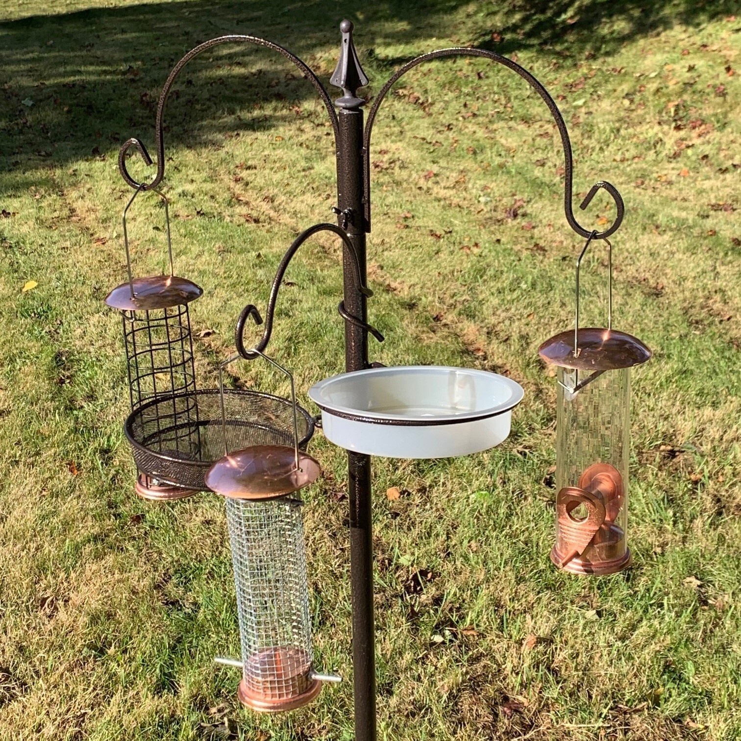 Bird Feeding Station with 3 Metal Feeders, Suet, Peanut, Seed Tray & Water Dish
