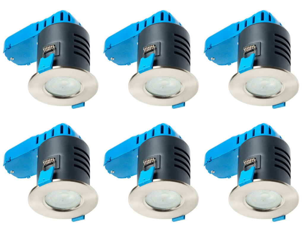 6 x Deta L1701SC4 Fire Rated IP65 Satin Chrome Downlights (4000K Dimmable Lamp)