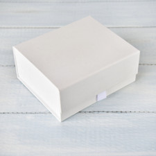 1 x White Rigid Fold Flat Gift Box With Magnetic Closure and Ribbon Tab to Open