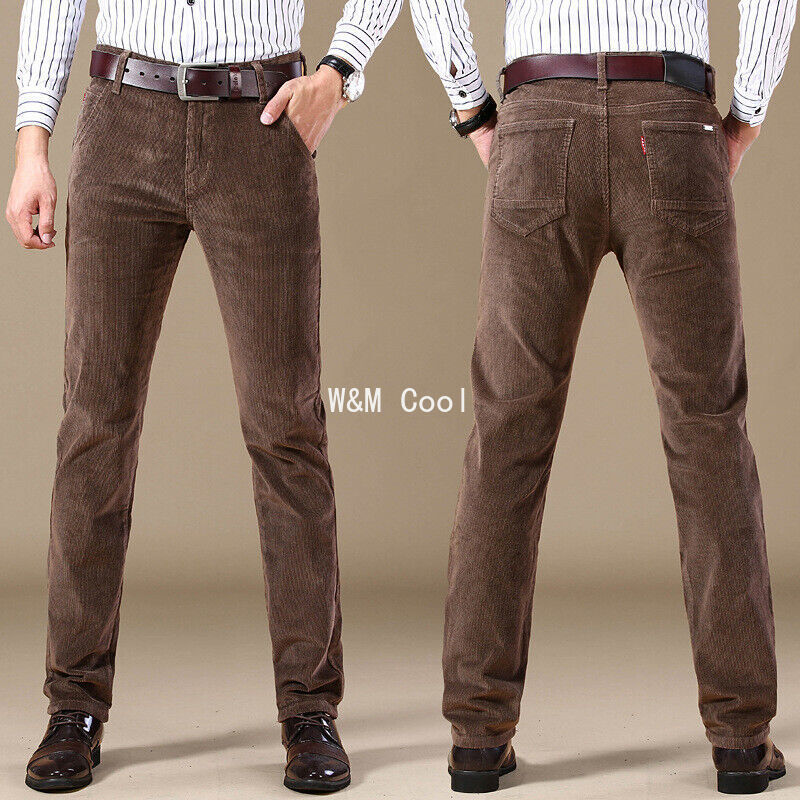 Mens Chic Velvet Pants Slim Fit Casual Corduroy Casual Dress
