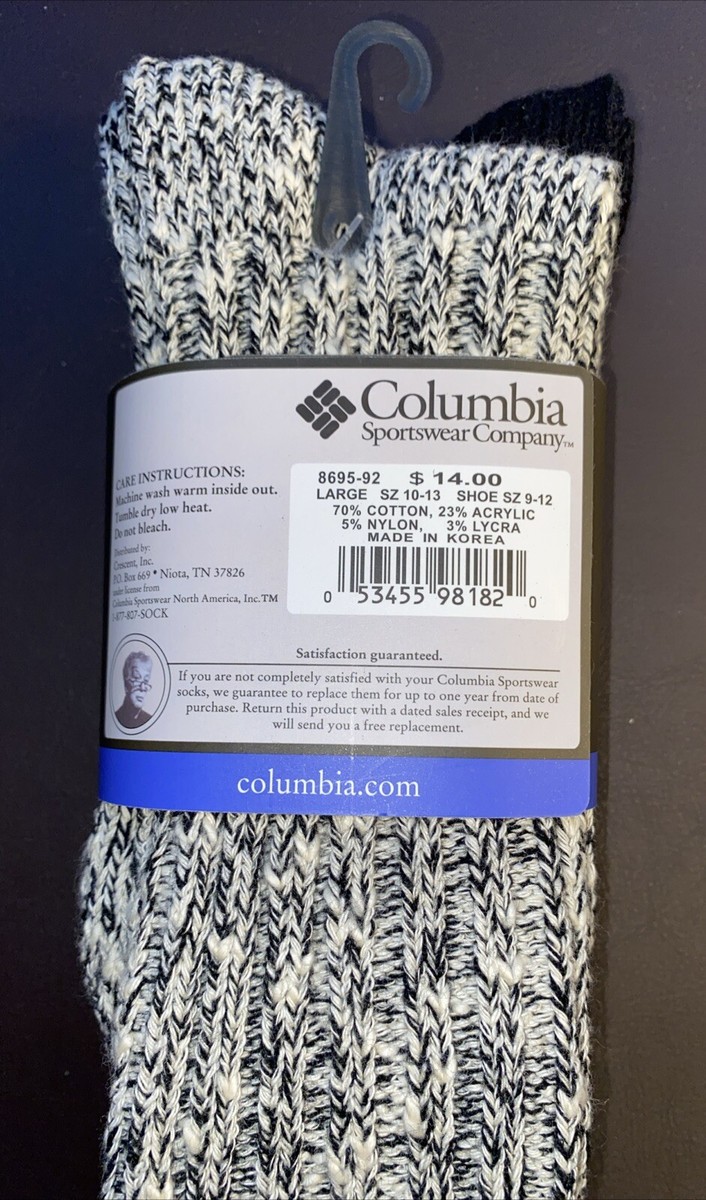 Columbia Cold-Weather Men's Socks Size 10-13 Black Tweed Pk New