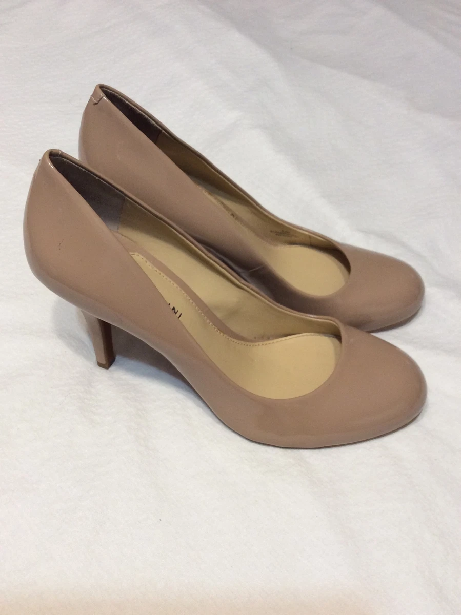 Tan round toe pumps sale