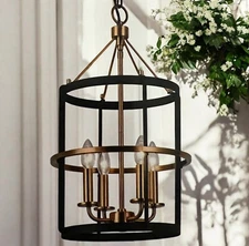 Bargeni Modern Pendant 4-bulb Ceiling Chandelier Black and Brushed Brass