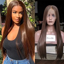 Long Straight Brown Lace Front Syntheitic Wig Daily Wear Natural Looking Fashion