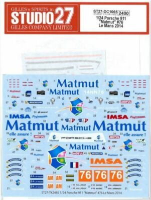 STUDIO27 1/24 Porsche 911 Matmut #76 Le Mans 2014 for Fujimi DC1065 Decal F/S