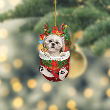 Shih Tzu Dog Snow Pocket Xmas Ornament, Shih Tzu Dog Merry Christmas Ornament