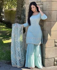 NEW GEORGETTE SALWAR KAMEEZ PAKISTANI WEDDING PARTY WEAR PALAZZO SUIT STYLE