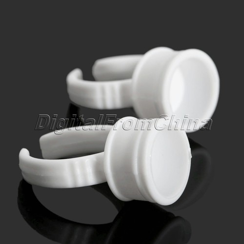 50Pcs Permanent Tattoo Makeup Eyelash Eyebrow Ink Cups Caps Holder Finger Ring - Picture 8 of 9