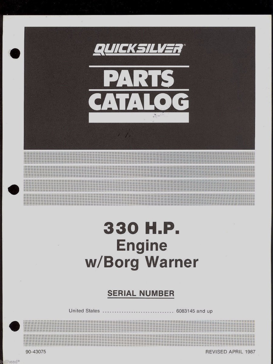 CATALOGUE SINGLES VICTOR→MERCURY 87-99 1987 QUICKSILVER / MERCURY / 330 HP ENGINE w/ BORG WARNER PARTS
