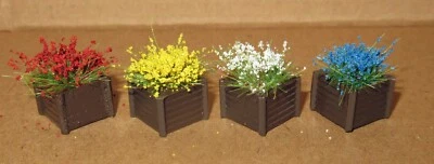 AMENTA Four 'wooden box planters' - OO/HO Gauge/1:76 scale accessory - Ready to place