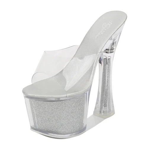 Women Sexy 17cm High Heels Slippers Sandal Thick Heel Pumps Platform Party Shoes - Picture 13 of 27