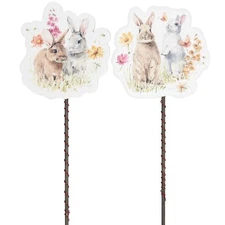 Primitives by Kathy Floral Bunny Pick Sign Set of 2 Garden Spring Easter Decor