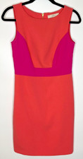ANN TAYLOR LOFT Women's Colorblock Hot Pink & Coral Retro Sheath Dress Size 2
