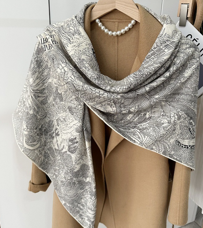 70% Cashmere & 30% Silk Wrap Scarf rainforest Print Double Face Print Shawl 51