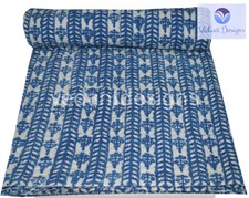 Vintage Block Kantha Quilt Blanket Indian Bedspread Coverlet Throw Art