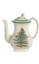 SPODE CHRISTMAS TREE ENGLAND COFFEE POT 5 CUPS ACORN LID VTG TEA EEUC