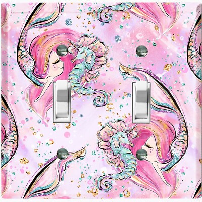 Metal Light Switch Cover Wall Plate Mermaid Seahorse Bubbles Pink MER017