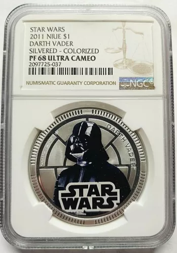 2011 Silver Plated Star Wars Classic Darth Vader NIUE $1 Coin NGC PF68UC