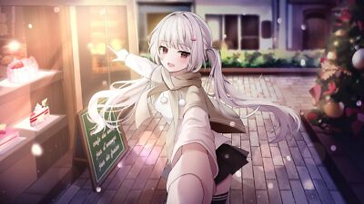 Anime girls nannung artwork pov christmas white hair Playmat Game Mat Desk