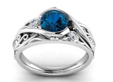 1.30Ct Blue Sapphire Round Cut CZ Wedding Ring In Solid 925 Sterling Silver