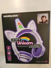 UNICORN PURPLE HEADPHONES, LED Light-Up, Soundlogic XT, Foldable, NIB