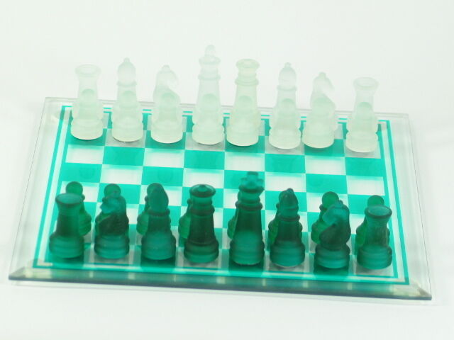 GROßES GESCHENK Glas Schach Spiel Set Glas Bord Matt Schach Stück 25cm 20cm