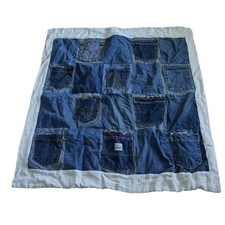 Denim up-cycled Blue Jean Patchwork Handmade Quilt lined 40 X 45