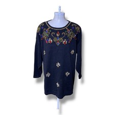 Vintage Black Sweater 2XL With Beaded Design 80s 90s Knit Relaxed Fit