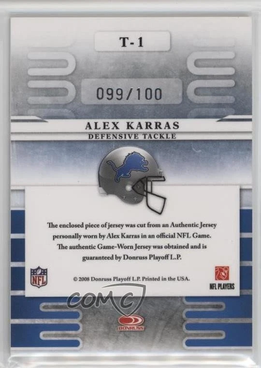 2008 Leaf Limited Team Trademarks Materials /100 Alex Karras #T-1 HOF - Image 2 of 2